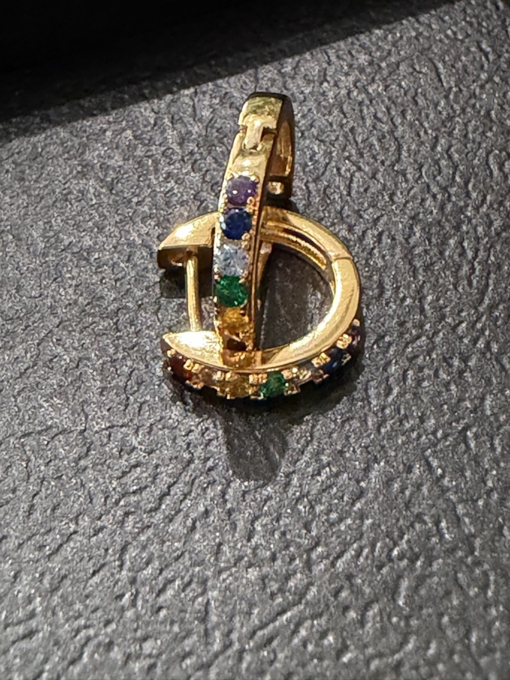 Gold-Tone Multi-Stone Circle Huggie Earring - Rainbow Colors